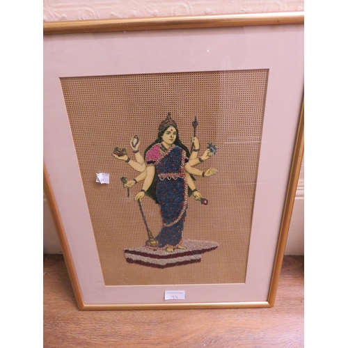 154 - Two Indian beadwork and mixed media, pictures of Hindu Godesses