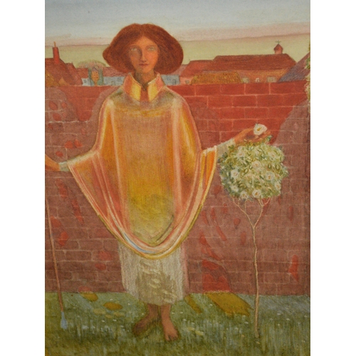 1568 - Pre-Raphaelite style watercolour, portrait of a young lady in a walled garden, reputed to be Elizabe... 