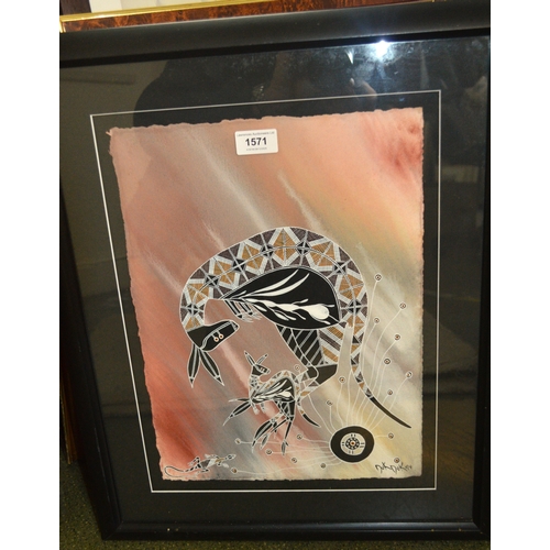1571 - Duk-duk (Australian Aboriginal artist), acrylic and ochre on hand made paper with brushes made from ... 