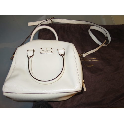 158 - Kate Spade ivory leather Wellesley Allessa satchel handbag with detachable shoulder strap and origin... 
