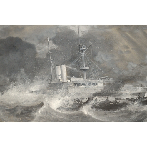 1584 - Frederick T Jane, gouache painting, maritime scene, inscribed ' Torpedo Boat 65 and HMS Sans Pareil ... 