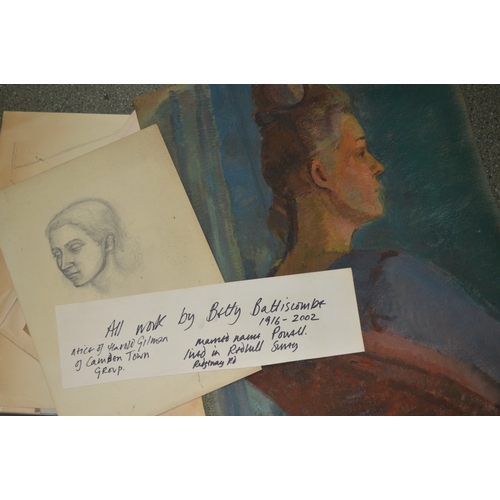 1630 - Elizabeth (Betty) Battiscombe, oil on canvas, ' Weeping Woman ', 61 x 45cm, together with a large qu... 