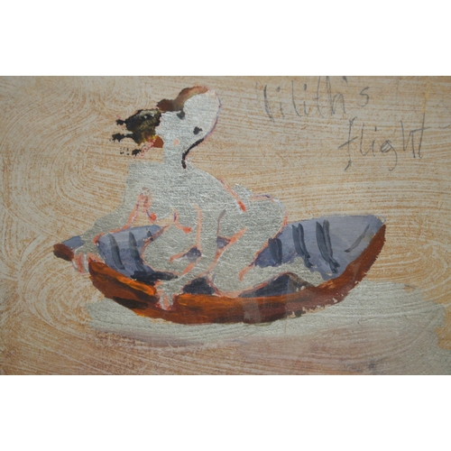1672 - Chris Appleby, small acrylic on paper, ' Lilith's Flight ', 10 x 15cm, framed