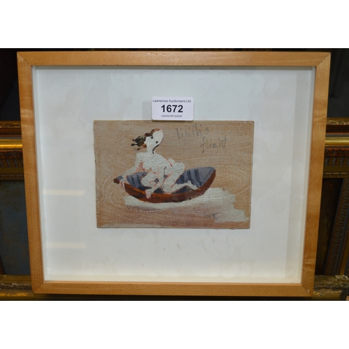 1672 - Chris Appleby, small acrylic on paper, ' Lilith's Flight ', 10 x 15cm, framed
