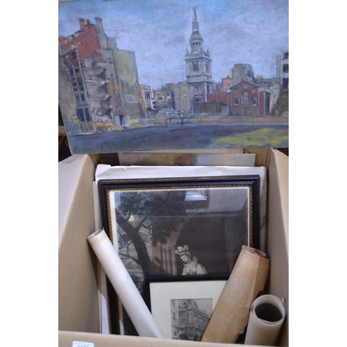 1675 - Modern British School oil on canvas coastal scene with cliffs, unsigned, 50 x 36cm unframed, togethe... 