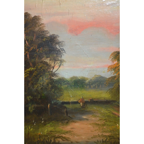 1680 - Pair of oil paintings on board, landscapes, 34 x 24cm, gilt framed, together with a framed watercolo... 