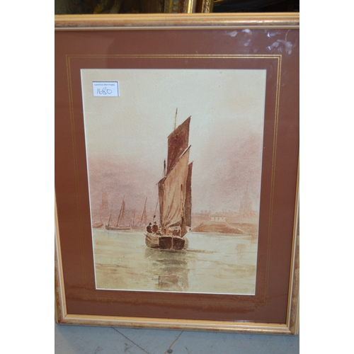 1680 - Pair of oil paintings on board, landscapes, 34 x 24cm, gilt framed, together with a framed watercolo... 