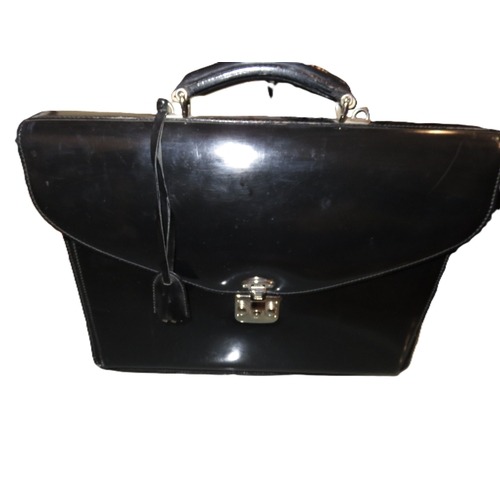 169 - Gucci black patent leather briefcase, 40cm wide with keys