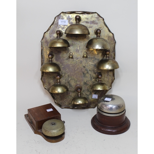 1710 - Wall bracket mounted with eight various tuned bells, together with a counter bell and a wall mounted... 