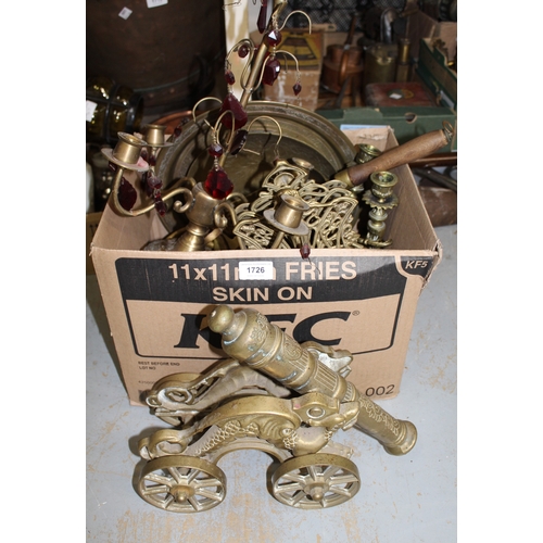 1726 - Decorative miniature brass canon and other metalware