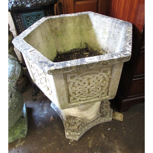 1869 - Cast concrete hexagonal garden planter on a circular Corinthian column capital, 53cm diameter x 65cm... 