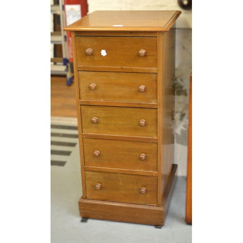 1870 - 20th Century mahogany pillar chest having five drawers with knob handles on plinth base, 43 x 45 x 9... 