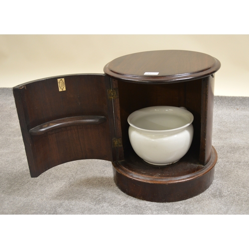 1872 - Edwards & Roberts mahogany cylindrical pot cupboard, 37cm diameter x 47cm high