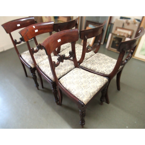 1917 - Set of six William IV mahogany dining chairs, the curved top rails above carved centre rails, drop i... 