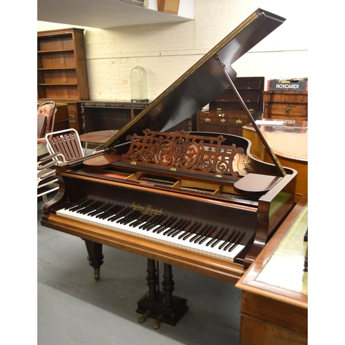 1933 - Julius Feurich of Leipzig, rosewood cased baby grand piano with ivory keys raised on turned fluted t... 