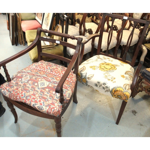 1948 - Regency mahogany turned and reeded railback armchair with cane work seat on turned tapering splayed ... 