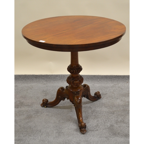 1962 - 19th Century mahogany circular tilt top pedestal table, the column with carved decoration and three ... 
