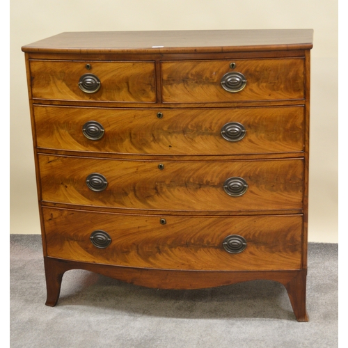 1966 - 19th Century mahogany bow front chest of two short and three long drawers, with oval brass handles r... 