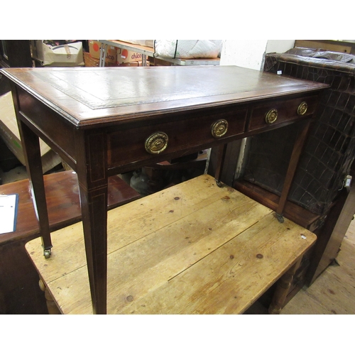 1967 - Edwardian mahogany and inlaid writing table, the leather inset top above two drawers raised on squar... 