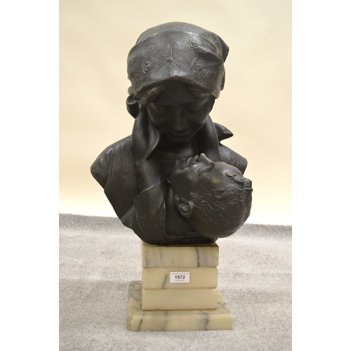 1972 - Antonio Merente, large brown patinated bronze maternity, mounted on a stepped marble base, signed in... 