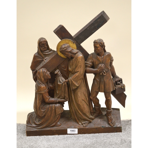1983 - Continental carved wooden group, ' Station of the Cross ', 45cm high