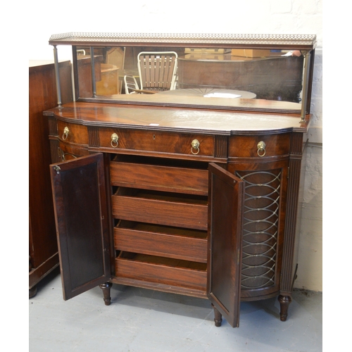 2064 - Reproduction mahogany semi bow fronted chiffonier in Regency style, the galleried mirror back above ... 