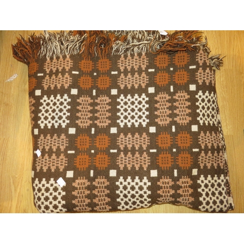 212 - Large traditional Welsh blanket of geometric pattern on a brown ground, 180 x 80cm