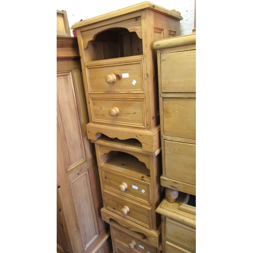 2158 - Reproduction pine two door wardrobe, 100 x 60 x 197cm, together with a pair of matching bedside tabl... 