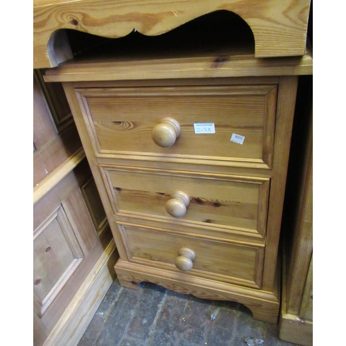 2158 - Reproduction pine two door wardrobe, 100 x 60 x 197cm, together with a pair of matching bedside tabl... 