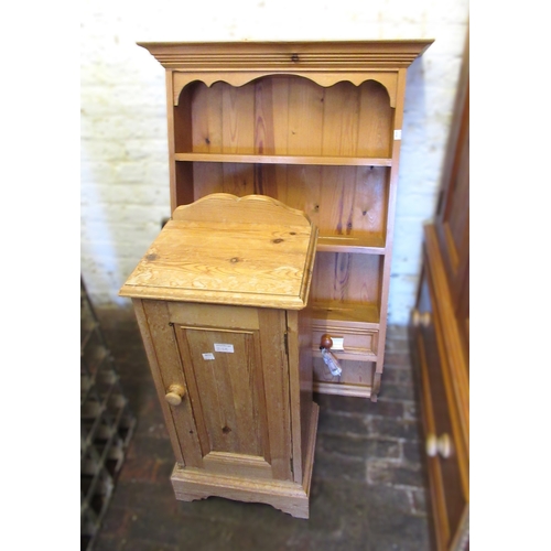 2158 - Reproduction pine two door wardrobe, 100 x 60 x 197cm, together with a pair of matching bedside tabl... 