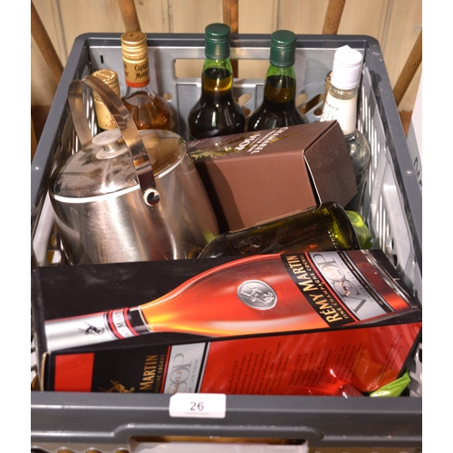 26 - Three bottles of Brandy, together with miscellaneous Port, ginger wine, various miniatures, soda syp... 