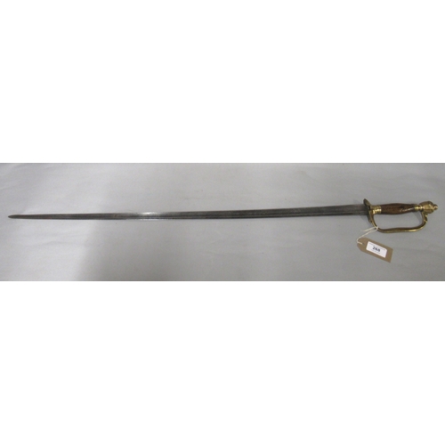 268 - Georgian Officer's sword, the single fuller blade with GR crest, blade by Solingen, with brass hilt ... 