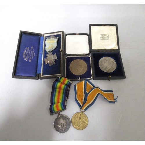 319 - World War I medal pair awarded to Private B. Maynard, The Queen's Regiment, together with two cased ... 