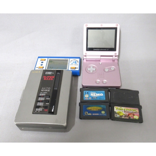 449 - 1970s /80s LCD card game Donkey Angler, Aiwa Walkman (lacking headphones) and a Nintendo Game Boy wi... 