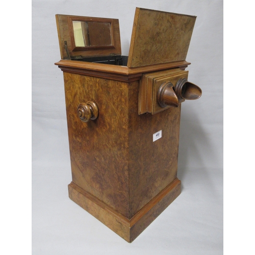 452 - Late 19th Century burr walnut stereoscopic double viewer having twin hinged mirrors and eyepieces co... 