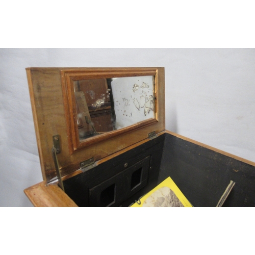 452 - Late 19th Century burr walnut stereoscopic double viewer having twin hinged mirrors and eyepieces co... 