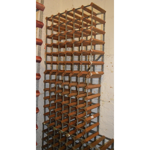 46 - Modern metal and wooden wine rack (90 bottles) 100cm x 90cm together with two similar smaller wine r... 