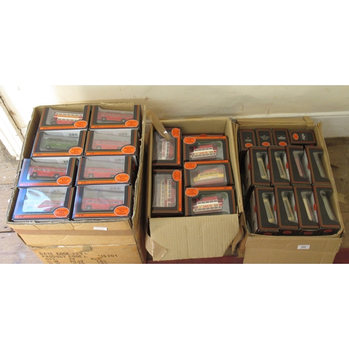 468 - Three boxes containing a collection of Exclusive First Edition buses etc., mainly 1/76th scale