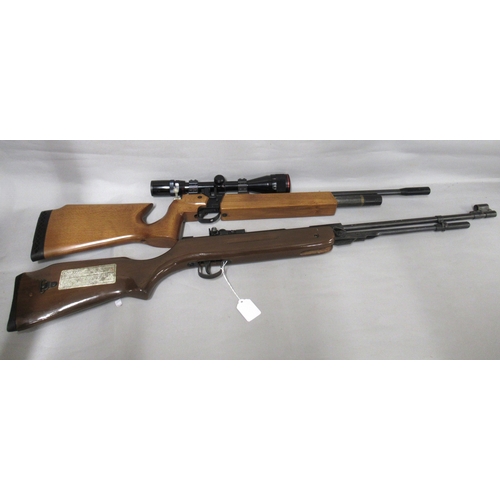 630 - Czechoslovakian gas powered .22 air rifle with Deerfield sight in case, together with another air ri... 