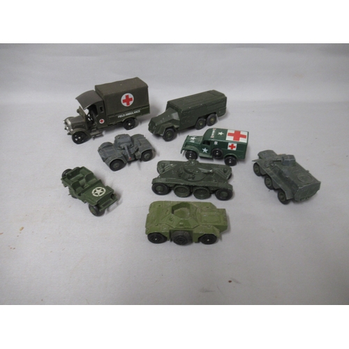 662 - Box of Dinky diecast metal model military vehicles including Troop carrier with troops