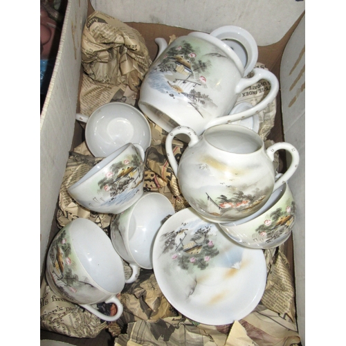 682 - Japanese eggshell tea service painted with river landscapes