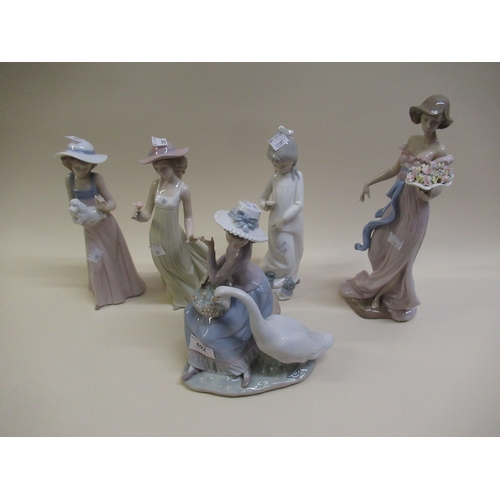 692 - Two Lladro figures of ladies with three various Nao figures
