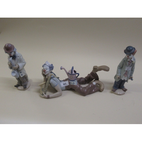 695 - Lladro ' Seeds of Laughter ' figure of a clown and two other clown figures