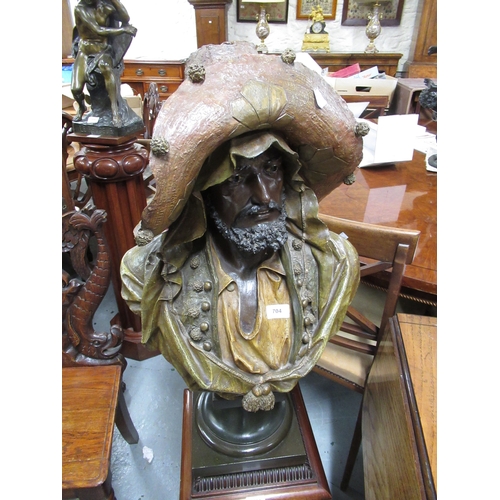 704 - Pair of large 19th Century Austrian painted terracotta busts of a Moorish man and woman, 74cm high, ... 