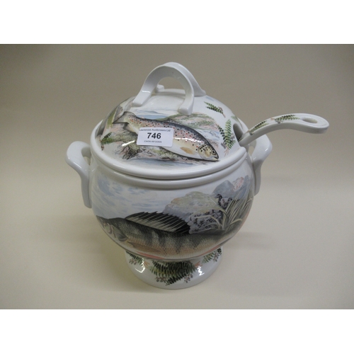 746 - Portmeirion Compleat angler series soup tureen cover and ladle