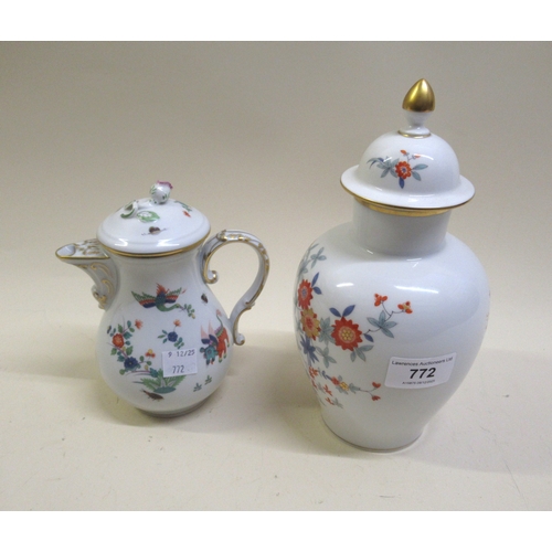 772 - Late Meissen baluster form vase and cover decorated with crane and foliage in Kakiemon palate, 22.5c... 