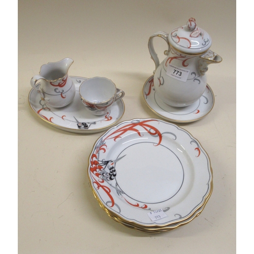 773 - Set of four late Meissen plates, 18cm diameter, blue crossed swords and impressed marks to base, tog... 