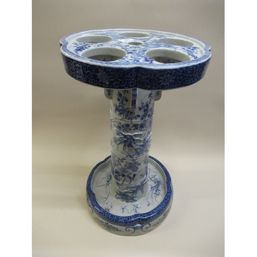 787 - Japanese bird and floral decorated circular stickstand (at fault), 56cm high