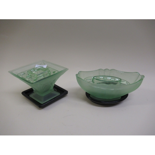 795 - Two Bagly ' Spinnette ' Art Deco glass vases with bases and flower holders, circa 1930s