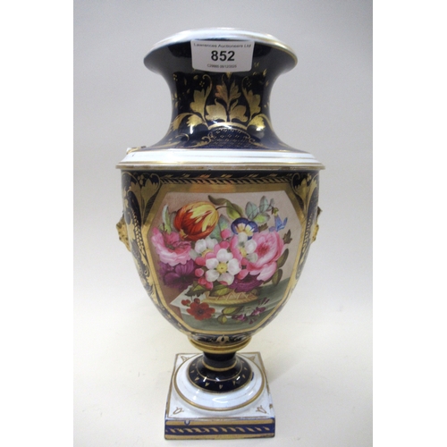 852 - Early 19th Century Bloor Derby pedestal baluster form vase decorated with flowers with gilded decora... 